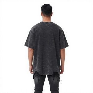 T-shirt en coton jersey sérigraphié uni pour homme, coupe oversize, délavé, vintage, manches courtes, col rond, respirant, style streetwear - Product Image 2