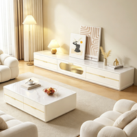 Ensemble Meuble TV et Table Basse Minimaliste Moderne de Luxe Léger, Plateau en Pierre Frittée, Sur Pied, pour Petits Salons, Nouvelle Arrivée