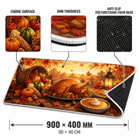Alas Meja Gaming Thanksgiving 900x400mm, Cetakan Anime Tema Panen Turki, Alas Mouse Kain Jahitan Anti-Selip, Dekorasi Musim Gugur yang Nyaman
