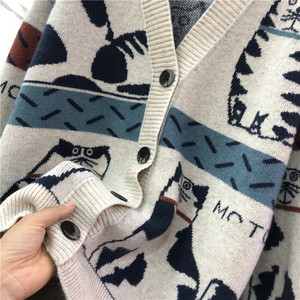 Women's Spring and Autumn Single Breasted Cartoon <strong>Cat</strong> Print Sweater Coat Loose Lazy Knit <strong>Cardigan</strong> Over Sweater - Product Image 2