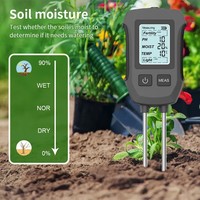 Testeur numérique de sol 5 en 1 : fertilité, humidité, pH, température, luminosité du soleil, rétroéclairage, analyseur de sol pour plantes, pelouse, ferme, jardinage