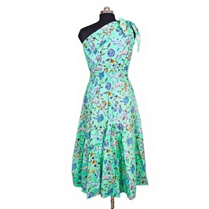 Pure Cotton Indian Floral Hand Block Printed Floor-Length Off-the-Shoulder Bodycon Casual Summer Dress Women Breathable Sweet - Product Image 5