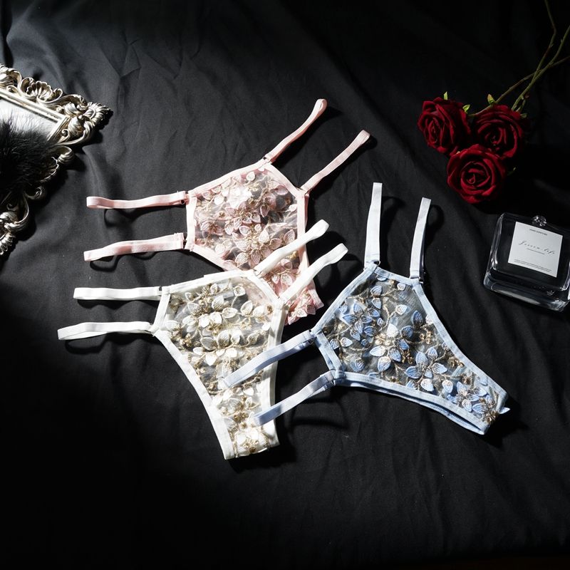 Wholesale Three Point Women Lace Flower Embroidery Cheap Sexy See Through Underwear Lingerie Set for Women Ladies