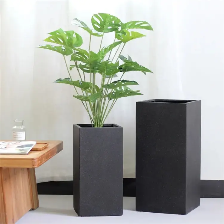 Em massa mão-escova preto retangular decoração home cimento grande vaso concreto flor plantadores para plantas de interior