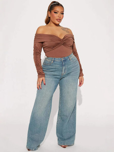 Jean en denim indigo vintage pour <span class=keywords><strong>femme</strong></span> 2026, coupe ample, jambe large, décontracté, amincissant, coupe droite, longueur au sol, OEM/ODM, délavé, automne - Product Image 4
