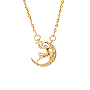 Collar con Colgante de Luna Ilas, Chapado en Oro, Aleación de Zinc, Circonita Cúbica, Piedra Redonda, Bonito, Unisex, para Uso Diario, Regalo, Joyería - Product Image 1