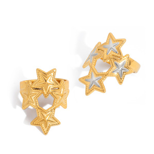 Bague ouverte étoile bicolore or et argent, design étoile à cinq branches, bijou unisexe, cadeau, bague tendance - Product Image 5