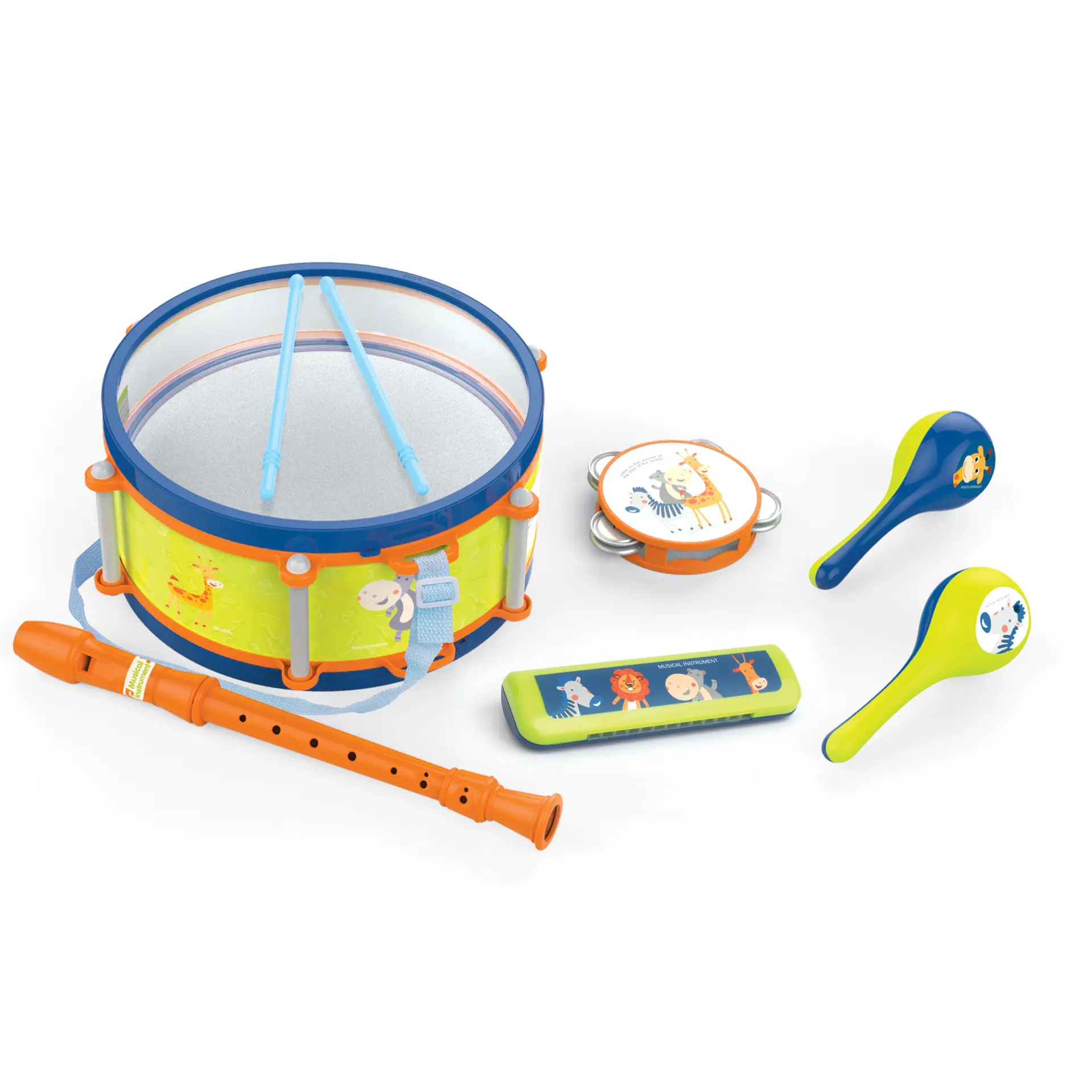 Toddler Musical Instruments Toys Kids Drum Set Baby Trumpet Percussion Harmonica Maraca Flute Tambourine, best Birthday Gifts