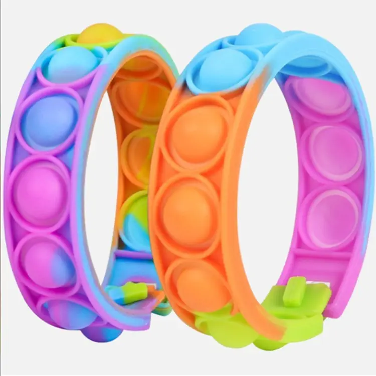 Gelang silikon baru yang menyenangkan mainan dekompresi Fidget jari pereda stres mainan gelembung dorong