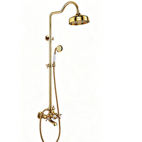 Robinet de douche mural de style classique de luxe avec finition dorée en laiton et pomme de douche à trois fonctions