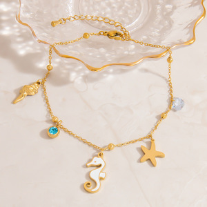 Tobillera de Acero Inoxidable con Dijes de Caballito de Mar, Estrella de Mar y Concha, Adorno para el Pie Estilo Playa y Océano para Mujer - Product Image 2