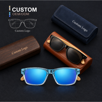Lunettes de soleil polarisées unisexes 2026 écologiques avec logo gravé, monture carrée tendance en PC et branches en bambou, idéales pour le sport