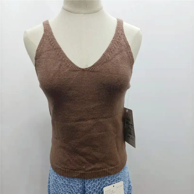 Gilet lavorato a maglia da donna maglione con scollo a V personalizzato senza maniche
