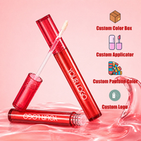 Tube de brillant à lèvres rouge profond avec applicateur doe foot, flacon vide long et élancé pour gloss à lèvres, emballage cosmétique en gros pour marque privée