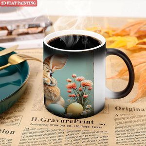 Magic Heat Changing Mug 11oz Frosted Black <b>Ceramic</b> <b>Cup</b> With Bunny Easter Design 2D Flat Painting - Product Image 5