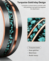 Großhandel Roségold Wolframcarbid-Ring Gebürstetes Schwarz mit Türkis-Einlage 8mm Paarringe Ehering Verlobungsring Versprechen-Ring
