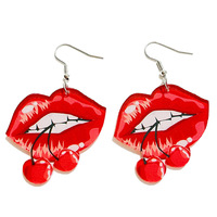 Vente chaude exagéré gras lèvres rouges talons rouges verres à vin rouge à lèvres Bikini fête bijoux Sexy femmes boucles d'oreilles goutte pour les filles