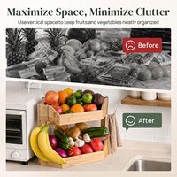 Panier à fruits d'angle à 2 niveaux, support à fruits en bambou pour comptoir de cuisine avec poignée, grande capacité, pour le rangement du pain et des légumes