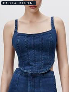 Débardeur bustier coréen en jean sexy pour femme, col carré, couleur unie, style cami, sans manches, vente en gros pour l'été - Product Image 1