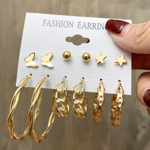 Trendy altın Metal kadınlar Huggie bildirimi inci daire damızlık moda takı seti hoop küpe özelleştirmek - Product Image 5