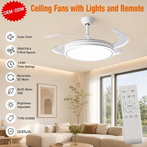 42-inch invisible retractable <b>ceiling</b> fan with <b>lights</b>, smart 3-color <b>dimmable</b> <b>ceiling</b> fan with <b>light</b> ventilation system, etc. - Product Image 1