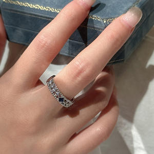 Bague en argent pur S925 Wenchi, design vintage et original, simple et élégante, incrustation de zirconium bleu, plaqué or 18 carats, ouverture réglable, Chine - Product Image 2