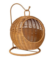 Hamac suspendu rond en rotin PE tressé avec coussin profond et moelleux, support inclus, pour chat, chien, animaux de compagnie, lit, maison, panier de rangement tressé