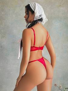 Đồ lót kỳ lạ thêu hoa xuyên thấu, áo ngực bralette có gọng và quần string, bộ đồ lót và quần lót - Product Image 2