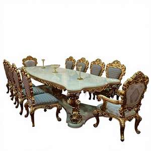 Premium Antique Teakwood Dining <b>Table</b> Set with Chairs Royal Gold Round 10 Seater Dining Room Furniture - Product Image 1