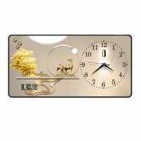 Jam Dinding Lukisan Rusa Emas Modern Warna Beige Emas dengan Tampilan Digital, Dekorasi Rumah Senyap