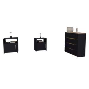 Cómoda Aralia con 2 Mesitas de Noche Omaha, Juego de Dormitorio en Negro y Roble Claro - Product Image 2