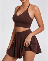 Set Tenis 2 Potong Wanita Model T-Back yang Dapat Disesuaikan, Sport Bra V-Neck, Rok Pendek Anti Tembus Pandang Berpinggang Tinggi, Pakaian Atletik untuk Golf, Yoga, dan Aktivitas Sehari-hari