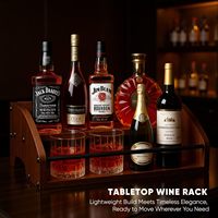 Organisateur de comptoir en bois rustique avec revêtement en poudre, 2 niveaux, armoire à liqueur, mini bar, étagère de bar rétro pour la maison, support pour whisky