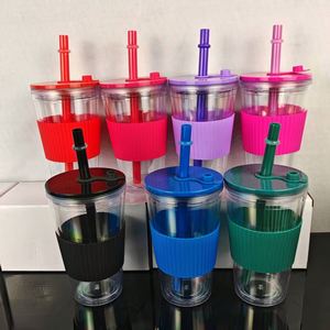In-stock American-style 16oz 480ml Borderless Double-layer PS <b>Cup</b> Lid Popular Creative <b>Large</b>-hole Pearl Milk <b>Tea</b> <b>Cup</b> - Product Image 2