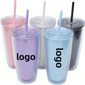 Bouteille d'eau réutilisable personnalisée avec logo, 750 ml, double paroi, étanche, avec couvercle et paille, idéale pour la maison, le bureau, la salle de sport, les fêtes, ou comme cadeau. - Product Image 1