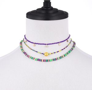 Collier ras du cou Mardi Gras avec perles en forme d'étoile en perles de polymère, chaîne de cou, collier multi-rangs, pendentif, bijoux de mode - Product Image 2