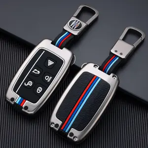 Sarung kunci mobil 5 tombol penutup jarak jauh paduan seng sarung kunci Fob dengan gantungan kunci logam cocok untuk Jaguar Land Rover