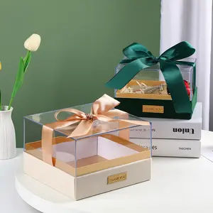 Personalized flower box cardboard clear acrylic boxes for Gift wedding candy Chocolate packaging box with ribbon