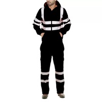 Ensemble de vêtements de travail réfléchissants à haute visibilité pour les agents d'assainissement - Sweat-shirt à capuche doublé en polaire + pantalon uniforme