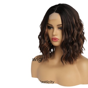 Perruques Lace Front pour femmes, style européen et américain, en fibre haute température, <span class=keywords><strong>cheveux</strong></span> <span class=keywords><strong>courts</strong></span> bouclés, pour changer de <span class=keywords><strong>coiffure</strong></span> L0814 - Product Image 5
