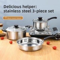 Offre Spéciale : Ensemble de 3 Ustensiles de Cuisine Polyvalents en Acier Inoxydable avec Couvercles en Verre – Casseroles et Poêles pour Cuisine et Restaurant