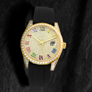 Reloj de Pulsera para Hombre, con Incrustaciones de Moissanita, Mecánico Automático, con Números Romanos Arcoíris, Correa de Goma, Estilo Hip Hop, Resistente al Agua - Product Image 1