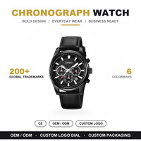 Montre chronographe à quartz pour homme SKMEI 1958, bracelet en cuir véritable, cadran lumineux, résistance à l'eau 3BAR, montre-bracelet décontractée pour affaires