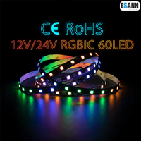 Bande lumineuse LED RGBIC ESann DC 12v/24v WS2811 60LEDs Pixels dynamiques individuels SMD 5050 Bande lumineuse LED numérique intelligente RGBIC