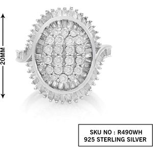 Bague de cocktail ovale en argent sterling, 1,77 carats de diamants blancs naturels, taille ronde et baguette, bijoux de fête pour femmes - Product Image 2