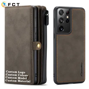 A Durable PU Leather Zipper Pouch Flip Magnetic Detachable Cover for Samsung Galaxy S21ultra 5G Wallet Case with 15 Card Holder