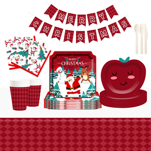 ชุดอุปกรณ์บนโต๊ะอาหารสำหรับงานเลี้ยงคริสต์มาส DAMAI แบบกำหนดเอง พร้อมลายแอปเปิ้ลแดงและลายซานตาคลอส จานกระดาษ ถ้วยกระดาษ และผ้าเช็ดปากแบบใช้แล้วทิ้ง - Product Image 1