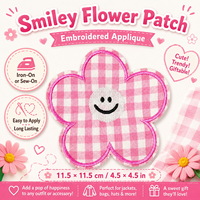 Patch floral en vichy rose de 11,5 cm, appliqué brodé thermocollant pour vestes, sacs, chapeaux, vêtements pour enfants, artisanat et décoration DIY