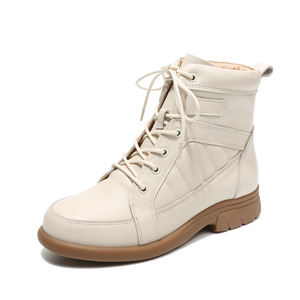 Botas de Piel para Mujer, Otoño-Invierno, con Cordones, Tacón Medio, Suela Suave, Cómodas, Altura Media, Casuales, Talla Grande - Product Image 1