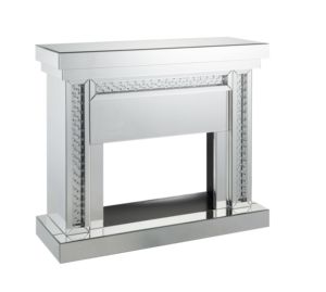 Modern <b>Mirrored</b> & Faux Crystals Fireplace Console <b>Table</b> with MDF Panel for Living Room - Product Image 6